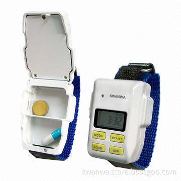 Pill Box Bracelet with 2 Compartments, 5 Daily Alarm and 24 Hour Countdown Timer Function